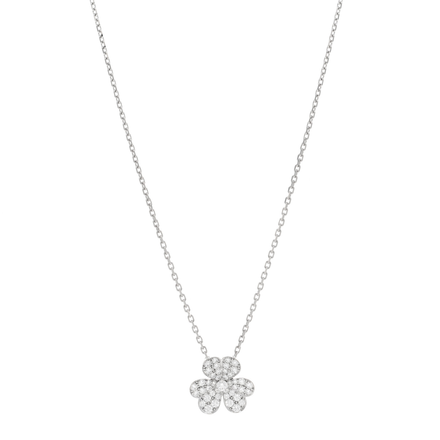 VAN CLEEF & ARPELS 18K White Gold Diamond Small Frivole Pendant Necklace by FASHIONPHILE