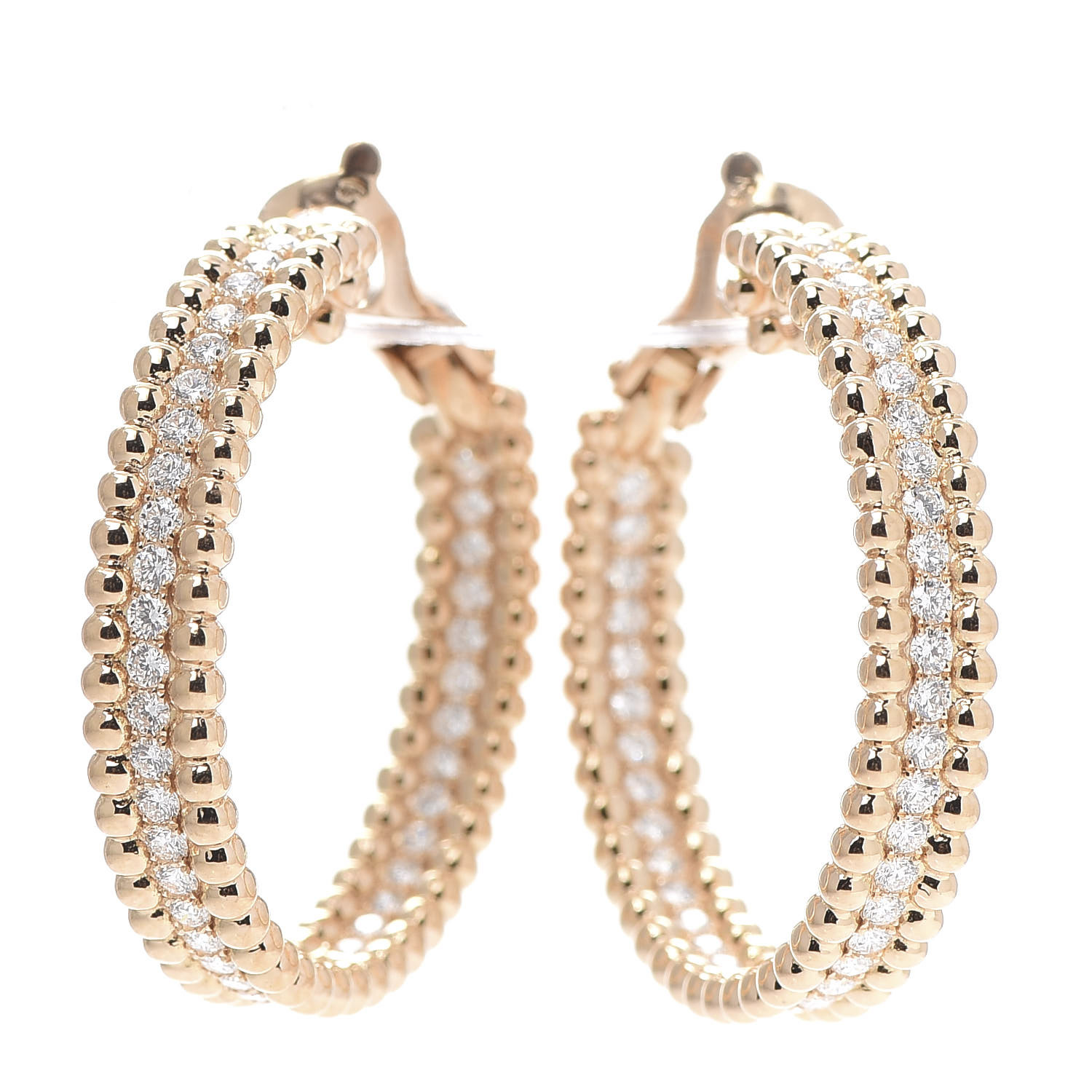 VAN CLEEF & ARPELS 18K Rose Gold Diamond Perlee Hoop Earrings by FASHIONPHILE