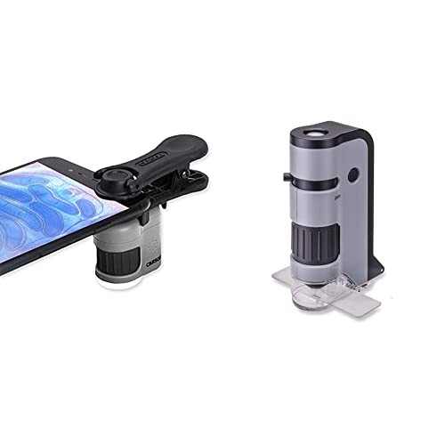 Carson MicroMini 20x LED Lighted Pocket Microscope & MicroFlip 100x-250x LED and UV Lighted Pocket Microscope with Flip Down Slide Base and Smartphone Digiscoping Clip (MP-250)