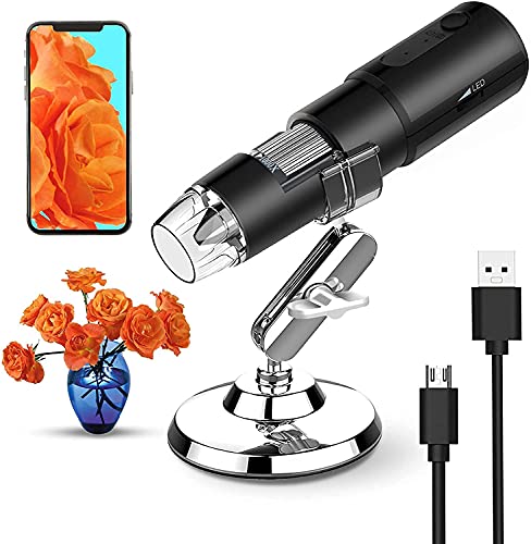 Necesa Wireless Digital Microscope,USB Microscope 50-1000 X Magnification Pocket Handheld Mini Portable WiFi Coin Microscopes Camera for Kids Children Student Adult Android iOS Phone Tablet Computer