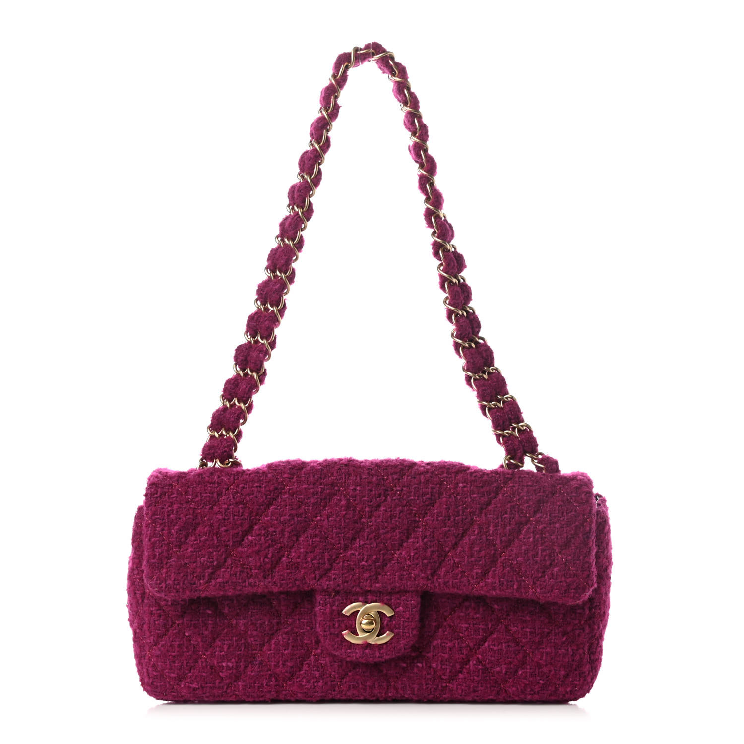 CHANEL Tweed East West Flap in the color Fuchsia by FASHIONPHILE