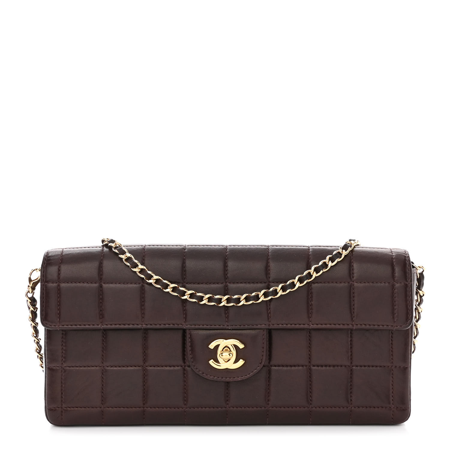 CHANEL Lambskin East West Chocolate Bar Flap in the color Brown by FASHIONPHILE