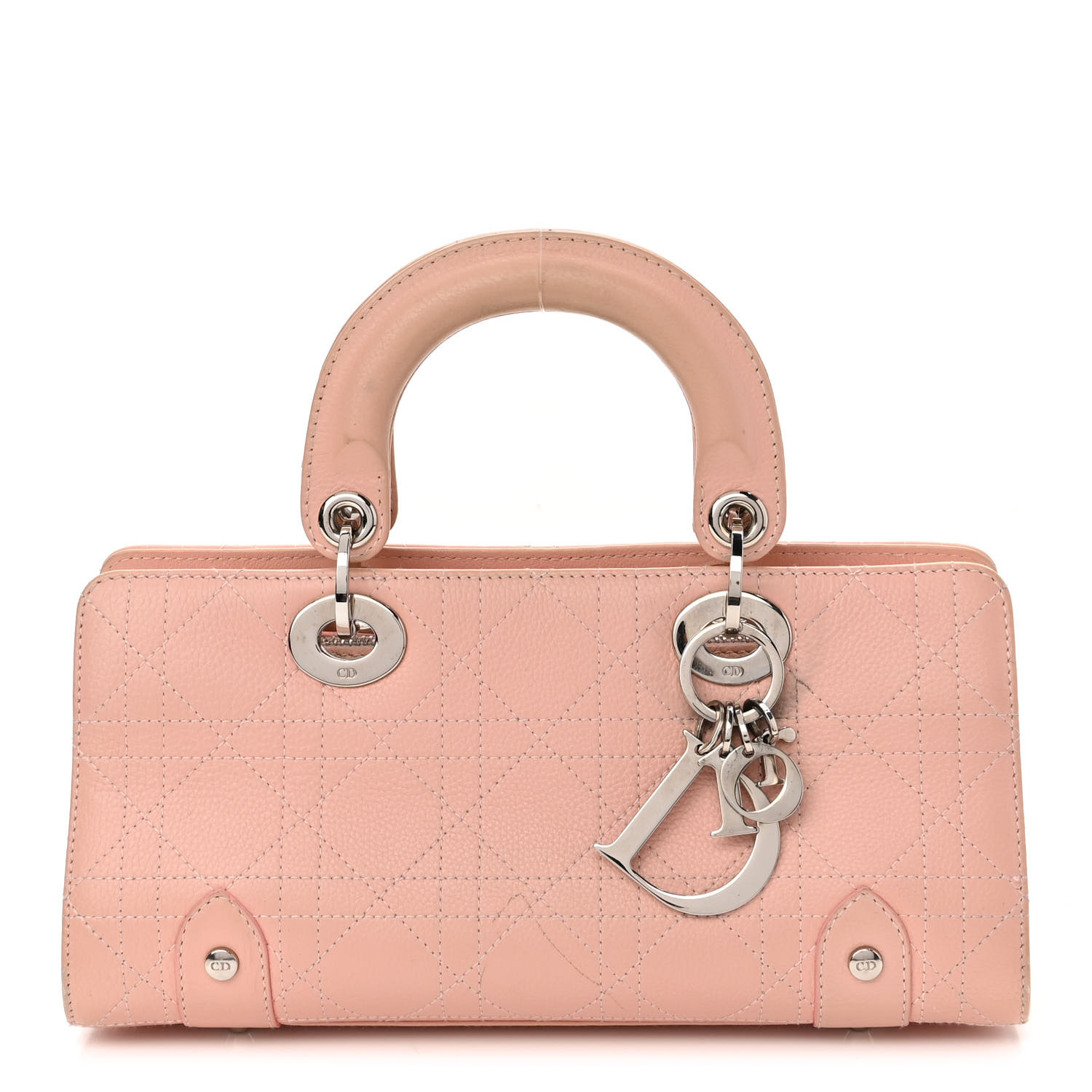 CHRISTIAN DIOR Calfskin Cannage Stitched Small East West Lady Dior in the color Rose Clair by FASHIONPHILE