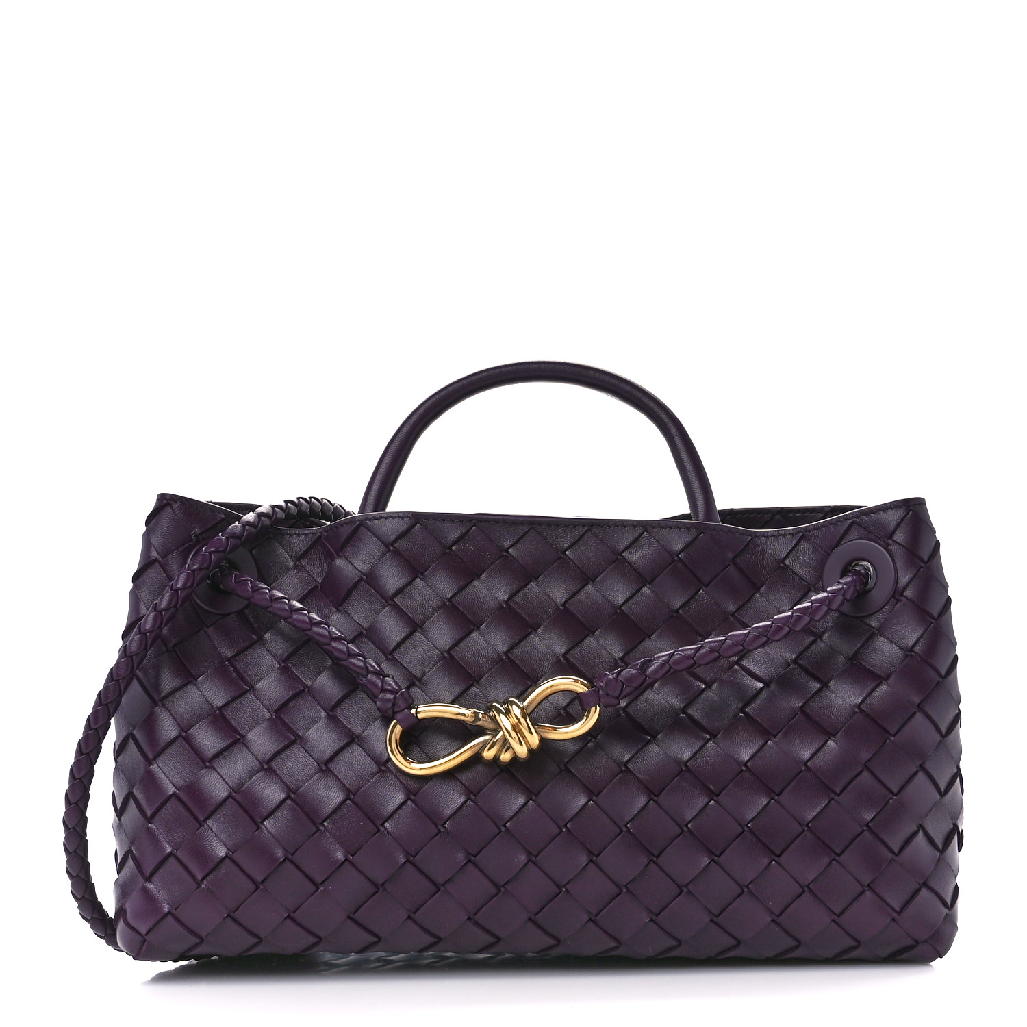 BOTTEGA VENETA Nappa Intrecciato Small East West Andiamo Shoulder Bag in the color Dark Mystic by FASHIONPHILE