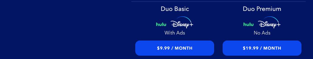 screen showing the two disney hulu bundle options