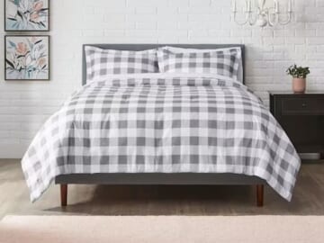 Tatefield 3-Piece Stone Gray Reversible Gingham King Comforter Set