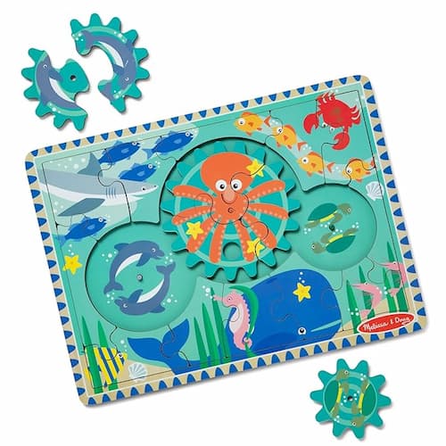 Melissa & Doug Wooden Underwater Jigsaw Spinning Gear Puzzle