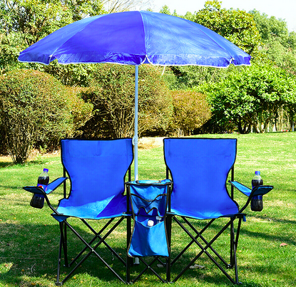 Folding Double Picnic Chair with Umbrella & Cooler Table