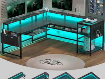 Sikaic L-Shaped Reversible LED Gaming Desk for $210 + free shipping