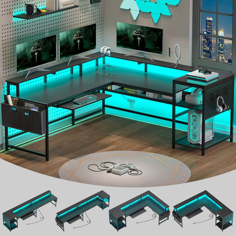 Sikaic L-Shaped Reversible LED Gaming Desk for $210 + free shipping