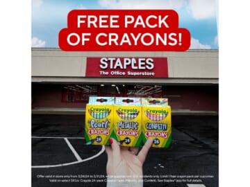 Free 24-Pack Crayons with Purchase at Staples | Ends 3/31