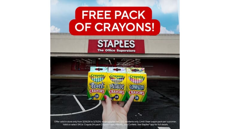 Free 24-Pack Crayons with Purchase at Staples | Ends 3/31