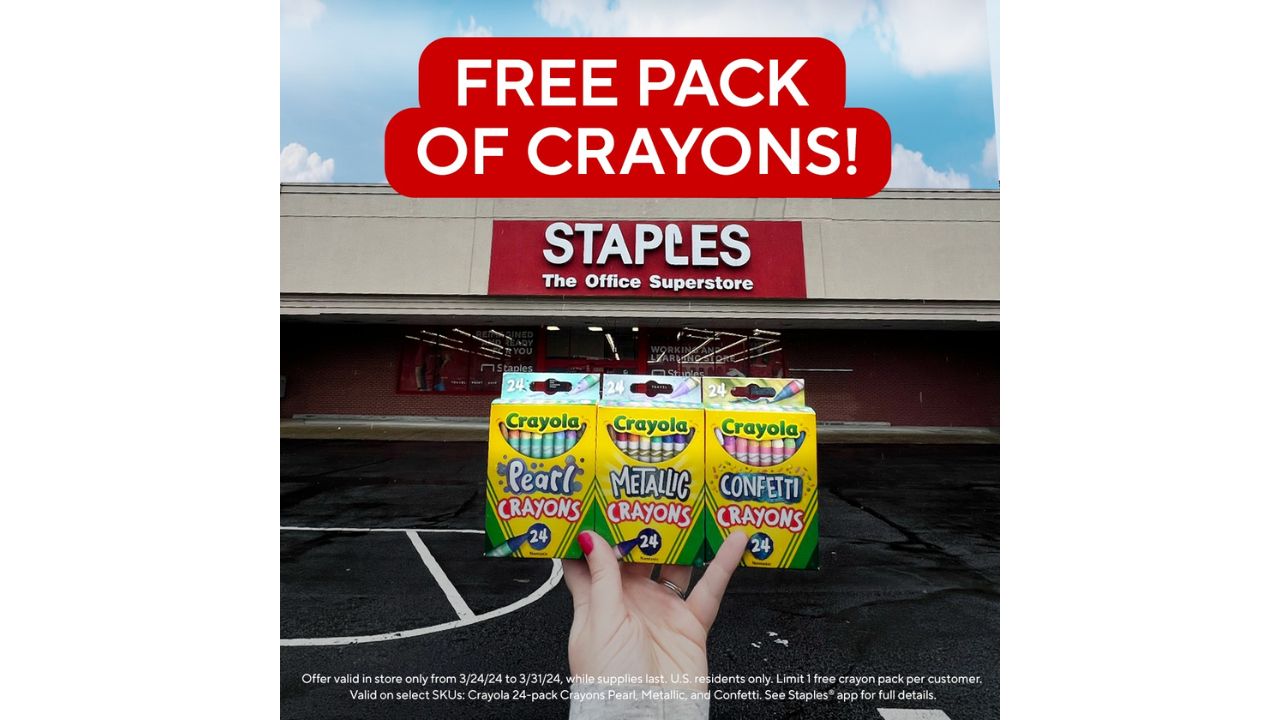 Free 24-Pack Crayons with Purchase at Staples | Ends 3/31