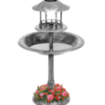 Solar Lighted Outdoor Pedestal Bird Bath with Planter
