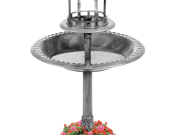 Solar Lighted Outdoor Pedestal Bird Bath with Planter