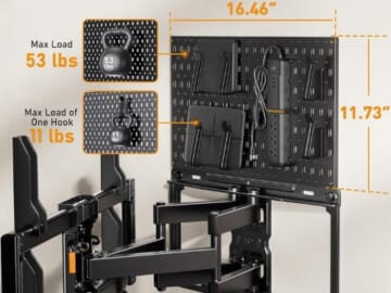 Prime Members: Full Motion TV Wall Mount w/ Metal Pegboard $20.99 After Code + Coupon (Reg. $90) + Free Shipping – for 42-84″ TVs