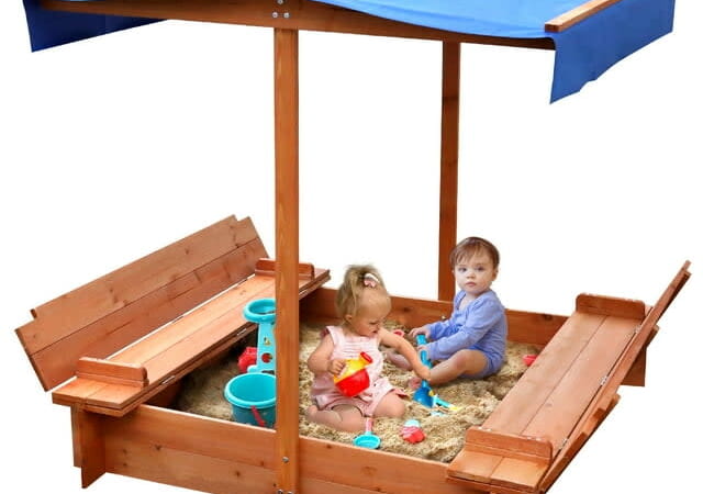 Funtok 48" x 48" Wooden Sandbox w/ UV-Resistant Canopy & Bench Seats for $129 + free shipping