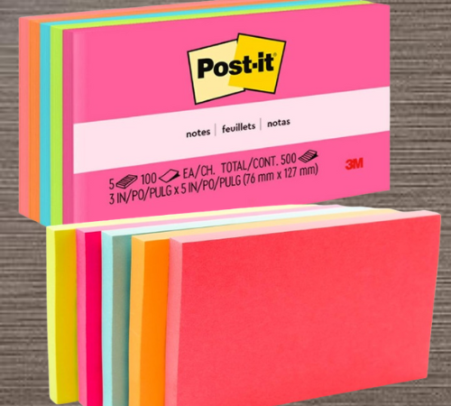 Post-it 500-Count Notes, 3″x5″ $5.33 (Reg. $17) – $1.07/100-Count Pad or 1¢/Sticky Note