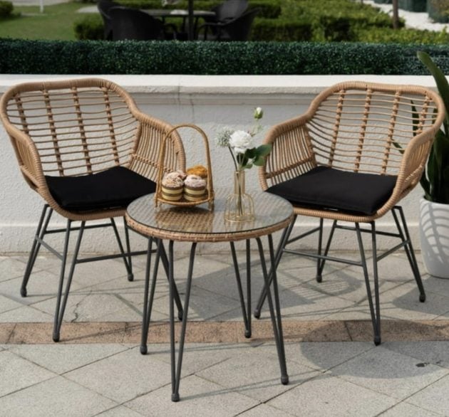 Tappio 3 Piece Outdoor Wicker Furniture Patio Bistro Set