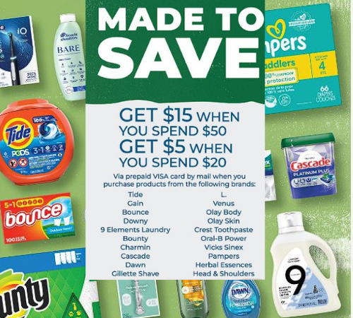 Join the P&G Good Everyday Program! Get $15 when you spend $50, Get $5 when you spend $20!