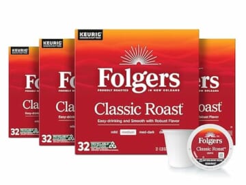 Folgers Classic Roast Medium Roast Coffee, 128 Keurig K-Cup Pods