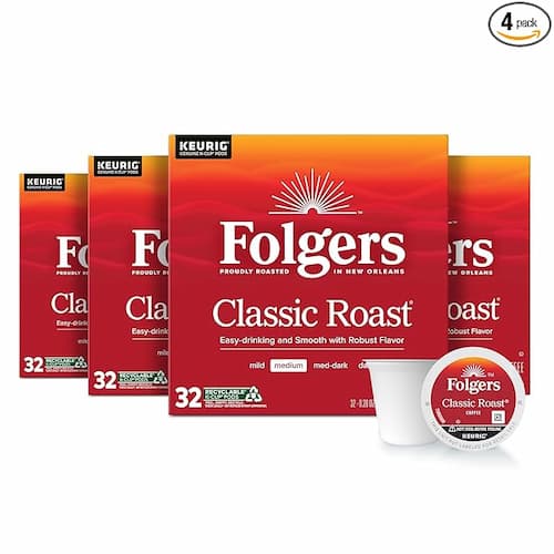 Folgers Classic Roast Medium Roast Coffee, 128 Keurig K-Cup Pods