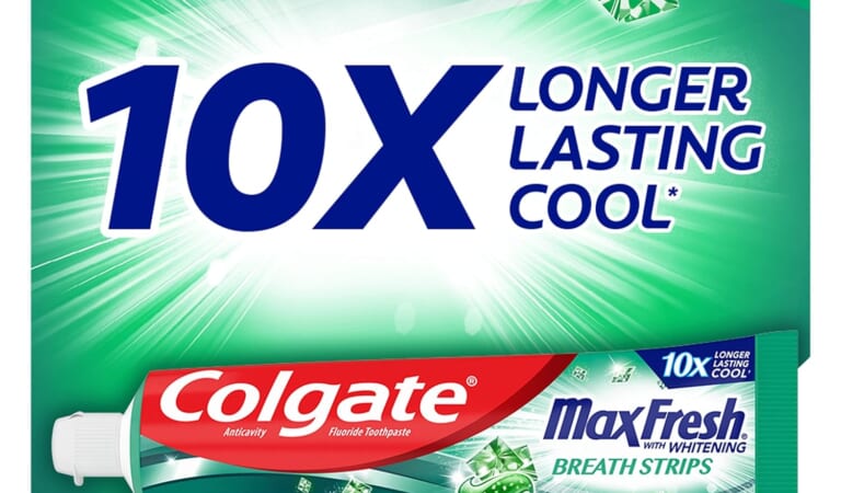 Colgate Max Fresh Whitening Toothpaste with Mini Strips, Clean Mint, 4-Pack as low as $7.27 After Coupon (Reg. $14) + Free Shipping  – $1.82/ 6.3 Oz Tube